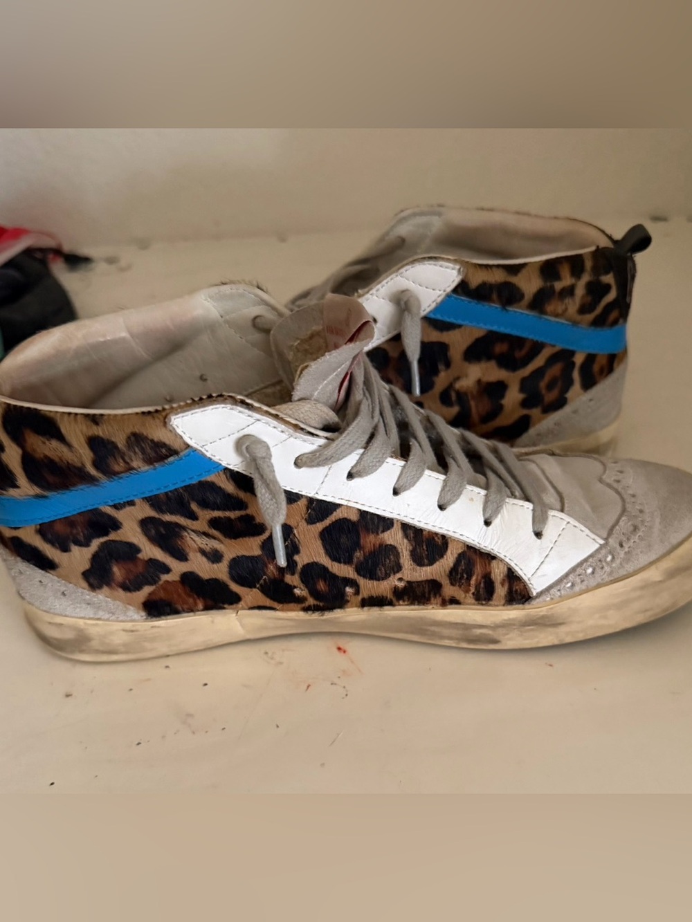 GGDB Leopard Print High Top Sneakers - White & Beige size 9